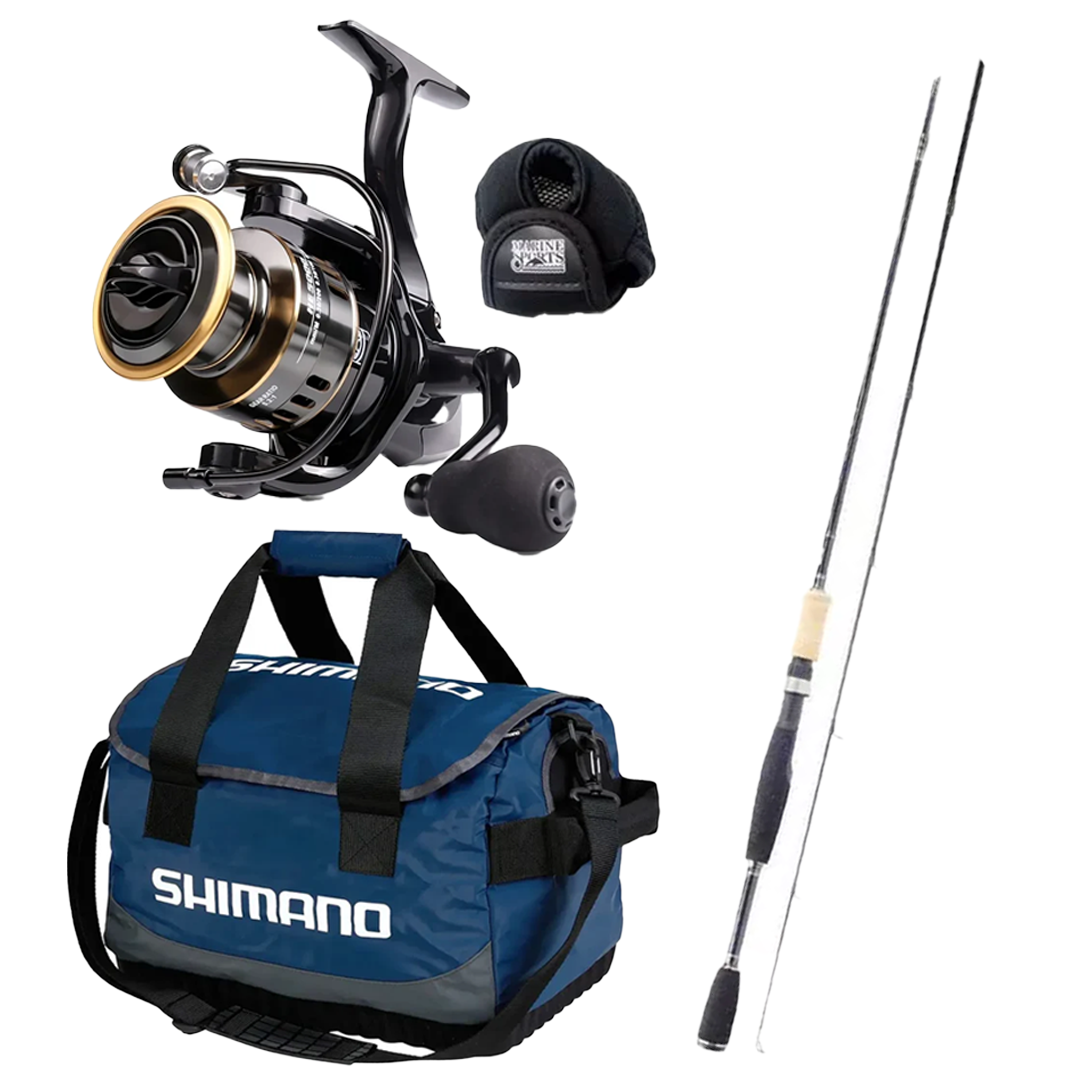 Kit Molinete de Pesca Shimano Drag 15kg + Vara Molinete Lubina X New Lux-s602mh 25lbs + Bolsa de Pesca Shimano 1,80mt